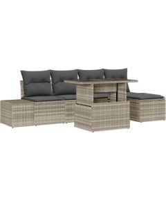 vidaXL Zestaw 6 Części Sofy Ogrodowej z Poduszkami Jasnoszary Polirattan Dārza mēbeļu komplekti