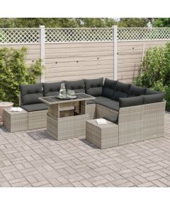 vidaXL 9 Częściowy Zestaw Sof Ogrodowych z Poduszkami Jasnoszary Polirattan Dārza mēbeļu komplekti