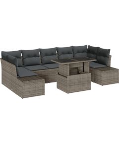 vidaXL 8 Elementowy Zestaw Sof Ogrodowych Z Poduszkami Szary Rattan Dārza mēbeļu komplekti