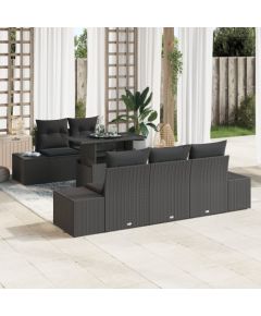 vidaXL Zestaw 6-częściowy Sofa Ogrodowa Z Poduszkami Czarny Polirattan Dārza mēbeļu komplekti