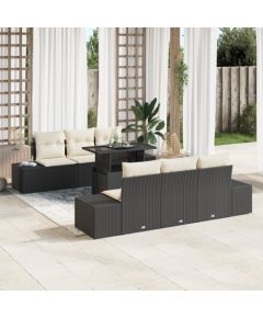 vidaXL Zestaw sof ogrodowych 7 części z poduszkami czarny polirattan Dārza mēbeļu komplekti