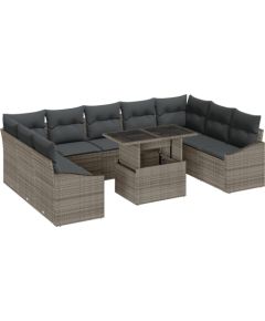 vidaXL 10-częściowy Zestaw Sof Ogrodowych z Poduszkami Szary Polirattan Dārza mēbeļu komplekti