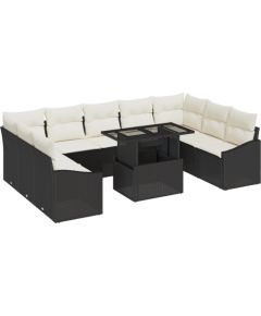 vidaXL Zestaw sof ogrodowych 10 elementów z poduszkami czarny polirattan Dārza mēbeļu komplekti