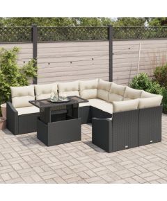 vidaXL Zestaw sofy ogrodowej 9 części z poduszkami Czarny Polirattan Dārza mēbeļu komplekti