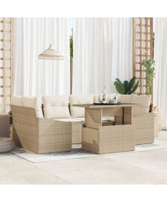 vidaXL Zestaw Sof Ogrodowych 7 Części z Poduszkami Beżowy Polirattan Dārza mēbeļu komplekti