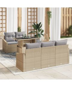 vidaXL Zestaw Sof Ogrodowych 6 Elementów z Poduszkami Beżowy Polirattan Dārza mēbeļu komplekti