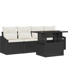 vidaXL Zestaw Sofy Ogrodowej 5-częściowy z Poduszkami Czarny Polirattan Dārza mēbeļu komplekti