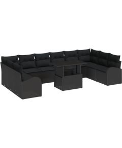 vidaXL Zestaw sof 11-częściowy z poduszkami czarny polirattan Dārza mēbeļu komplekti