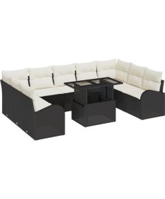 vidaXL 10-częściowy zestaw kanap ogrodowych z poduszkami czarny polirattan Dārza mēbeļu komplekti