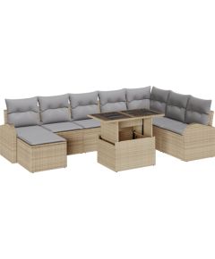 vidaXL Zestaw sof ogrodowych 9 elementów z poduszkami Beżowy Polirattan Dārza mēbeļu komplekti