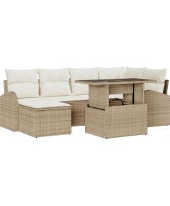vidaXL 7-Częściowy Zestaw Sofy Ogrodowej z Poduszkami Beżowy Polirattan Dārza mēbeļu komplekti