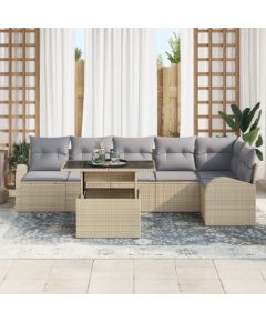 vidaXL Zestaw sof ogrodowych 7-częściowy z poduszkami Beżowy Polirattan Dārza mēbeļu komplekti