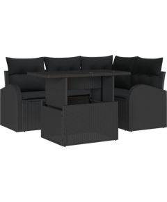 vidaXL 5-częściowy zestaw sofy ogrodowej z poduszkami czarny polirattan Dārza mēbeļu komplekti