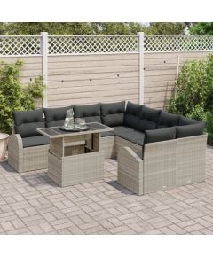 vidaXL 9 Częściowy Zestaw Sof Ogrodowych z Poduszkami Jasnoszary Polirattan Dārza mēbeļu komplekti