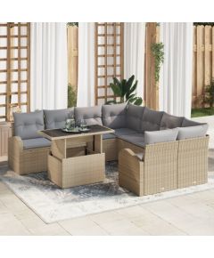 vidaXL Zestaw kanap ogrodowych 9-częściowy z poduszkami beżowy polirattan Dārza mēbeļu komplekti