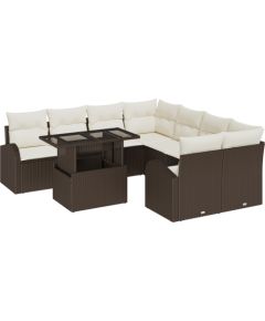 vidaXL 9-częściowy zestaw sof ogrodowych z poduszkami brązowy polirattan Dārza mēbeļu komplekti