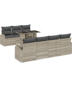 vidaXL Zestaw Sofy Ogrodowej 8 Elementowy z Poduszkami Jasnoszary Polirattan Dārza mēbeļu komplekti
