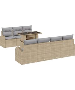 vidaXL Zestaw Sof Ogrodowych 8 Częściowy z Poduszkami Beżowy Polirattan Dārza mēbeļu komplekti