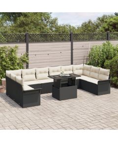 vidaXL Zestaw sof ogrodowych 11-elementowy z poduszkami czarny polirattan Dārza mēbeļu komplekti