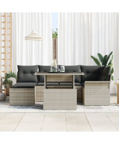 vidaXL Zestaw sofy ogrodowej 7-częściowy z poduszkami szary poli rattan Dārza mēbeļu komplekti