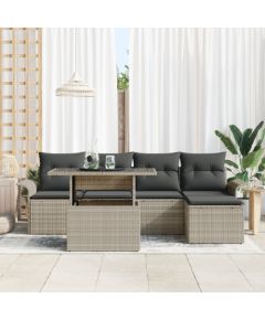 vidaXL Zestaw sof ogrodowych 6 częściowy z poduszkami jasnoszary polirattan Dārza mēbeļu komplekti