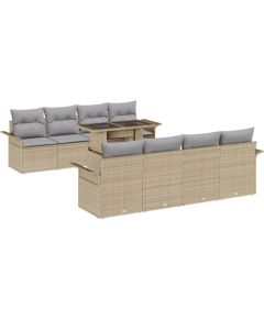 vidaXL 9-częściowy zestaw sofy ogrodowej z poduszkami Beżowy Polirattan Dārza mēbeļu komplekti