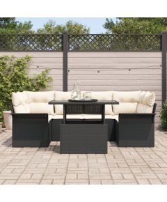 vidaXL Zestaw Sof Ogrodowych 7 Elementów z Poduszkami Czarny Poli Rattan Dārza mēbeļu komplekti