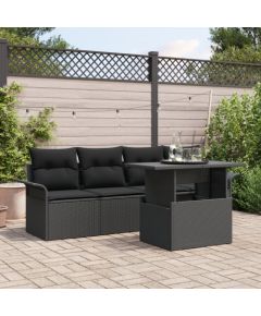 vidaXL 5-elementowy zestaw sof ogrodowych z poduszkami Czarny Polirattan Dārza mēbeļu komplekti