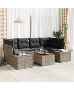 vidaXL Zestaw sof ogrodowych 7-częściowy z poduszkami Szary Polirattan Akacja Dārza mēbeļu komplekti