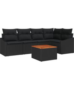vidaXL 6-częściowy zestaw sof ogrodowych z poduszkami Czarny Polirattan Akacja Dārza mēbeļu komplekti