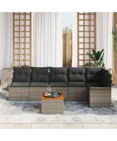 vidaXL Zestaw Sofy Ogrodowej 7-częściowej z Poduszkami Szary Polirattan Akacja Dārza mēbeļu komplekti