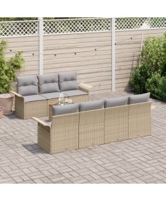 vidaXL Zestaw sof ogrodowych 8 częściowy z poduszkami Beżowy Polirattan Akacja Dārza mēbeļu komplekti