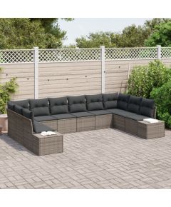 vidaXL 10-częściowy zestaw sof ogrodowych z poduszkami szary polirattan Dārza mēbeļu komplekti