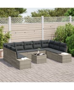 vidaXL Zestaw ogrodowy 10-częściowy z poduszkami Szary Polirattan Dārza mēbeļu komplekti