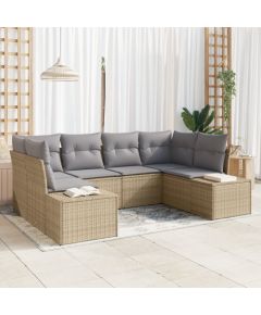 vidaXL Zestaw 6-częściowy sofy ogrodowej z poduszkami Beżowy Polirattan Dārza mēbeļu komplekti