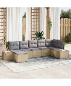 vidaXL 7-częściowy zestaw sofy ogrodowej Beżowy Polirattan Dārza mēbeļu komplekti