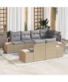 vidaXL 7-częściowy zestaw sof ogrodowych z poduszkami Beżowy Polirattan Dārza mēbeļu komplekti