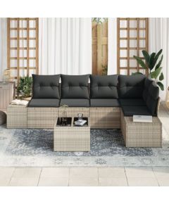 vidaXL Zestaw sofy ogrodowej 6-częściowy z poduszkami Jasnoszary Polirattan Dārza mēbeļu komplekti