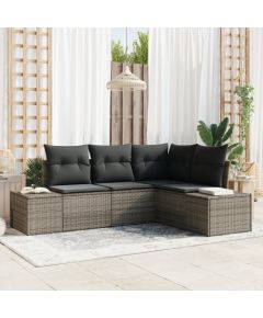 vidaXL 4-częściowy zestaw sofy ogrodowej z poduszkami szary polirattan Dārza mēbeļu komplekti