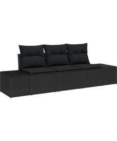 vidaXL Zestaw 3-częściowy sofy ogrodowej z poduszkami Czarny Polirattan Dārza mēbeļu komplekti