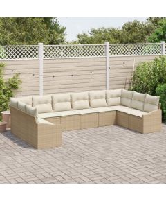 vidaXL 10-częściowy zestaw sofy ogrodowej z poduszkami beżowy polirattan Dārza mēbeļu komplekti