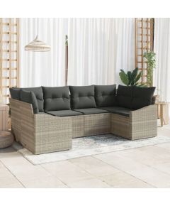 vidaXL 6-częściowy zestaw sof ogrodowych z poduszkami jasnoszary rattan Dārza mēbeļu komplekti