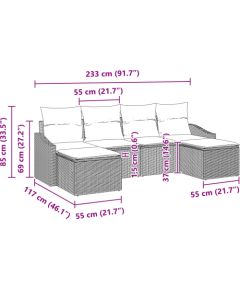 vidaXL Zestaw 6-częściowy sofa ogrodowa z poduszkami czarny polirattan Dārza mēbeļu komplekti