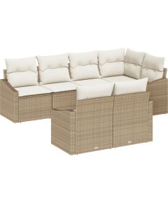 vidaXL Zestaw 7-częściowy sof ogrodowych z poduszkami Beżowy Polirattan Dārza mēbeļu komplekti