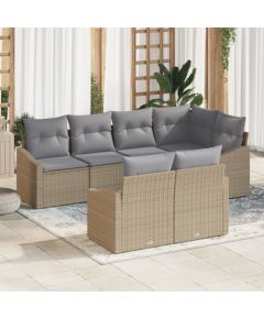 vidaXL Zestaw sof ogrodowych 7-częściowy z poduszkami Beżowy polirattan Dārza mēbeļu komplekti