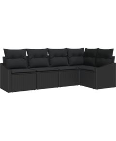 vidaXL Zestaw sofy ogrodowej 5-częściowy z poduszkami Czarny Poli Rattan Dārza mēbeļu komplekti