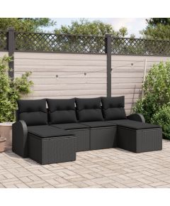 vidaXL Zestaw sof ogrodowych 6 elementowy z poduszkami Czarny Polirattan Dārza mēbeļu komplekti