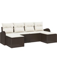 vidaXL Zestaw 6-częściowy sof ogrodowych z poduszkami Brązowy Polirattan Dārza mēbeļu komplekti