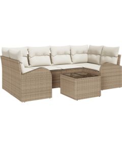 vidaXL Zestaw Sofy Ogrodowej 7 Części z Poduszkami Beżowy Polirattan Dārza mēbeļu komplekti