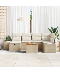 vidaXL Zestaw mebli ogrodowych 7 części z poduszkami beżowy polirattan Dārza mēbeļu komplekti